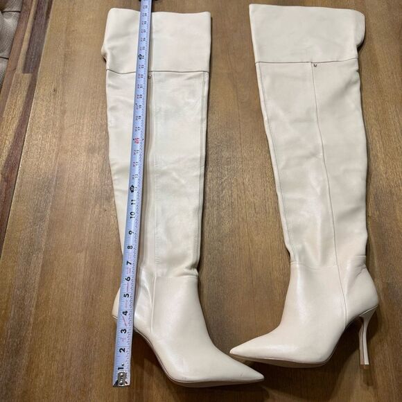 Larroude Kate Over The Knee Point Toe Boot Ivory Leather Stiletto Size 6 - Picture 4 of 17